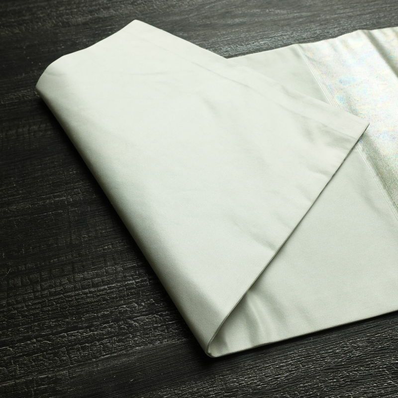 名古屋帯 太鼓柄 正絹 花柄 名古屋仕立て なごや帯 リサイクル帯 帯 椿 刺繍 箔 緑・うぐいす色_画像9