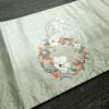 名古屋帯 太鼓柄 正絹 花柄 名古屋仕立て なごや帯 リサイクル帯 帯 椿 刺繍 箔 緑・うぐいす色_画像11