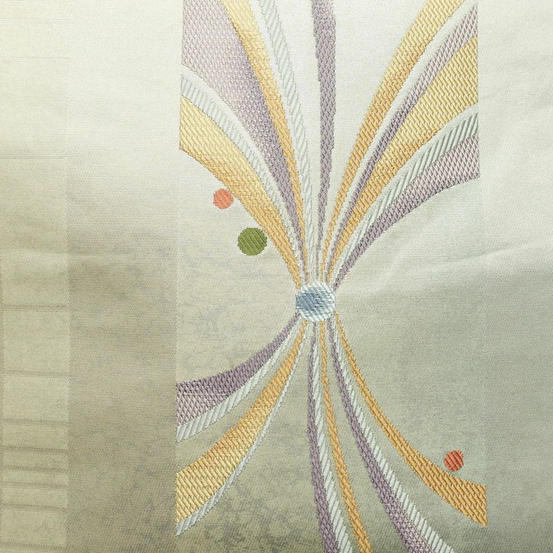 名古屋帯 太鼓柄 落款入り 正絹 古典柄 名古屋仕立て なごや帯 リサイクル帯 帯 グレー_画像2