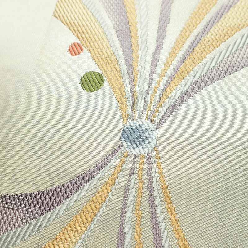 名古屋帯 太鼓柄 落款入り 正絹 古典柄 名古屋仕立て なごや帯 リサイクル帯 帯 グレー_画像3