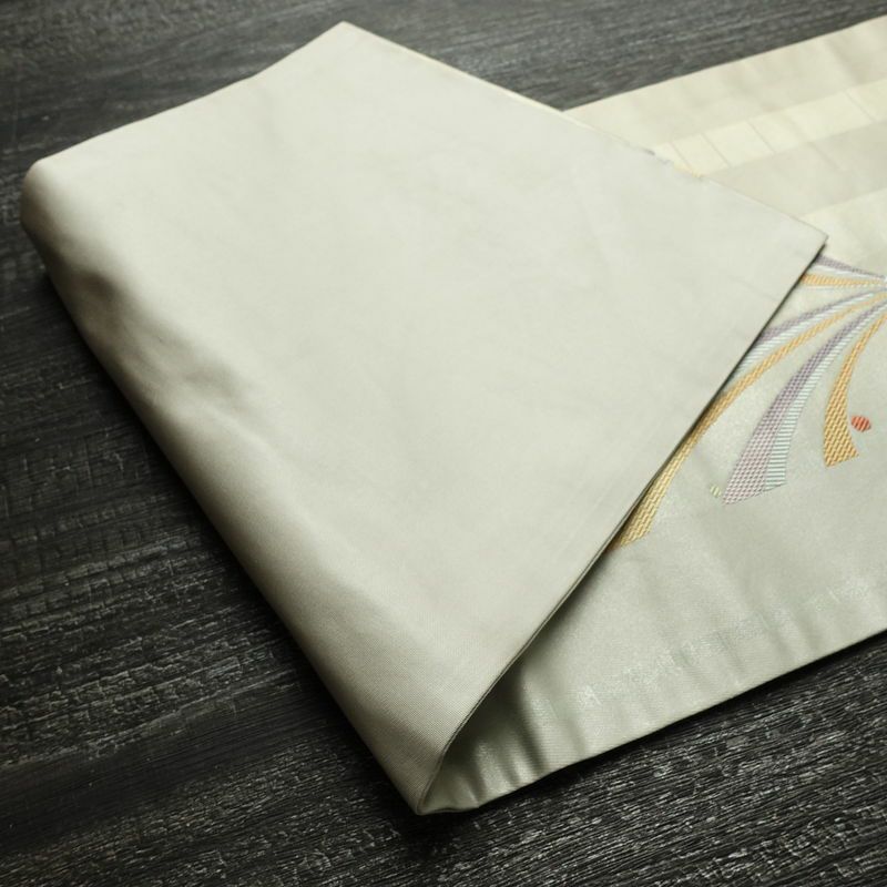 名古屋帯 太鼓柄 落款入り 正絹 古典柄 名古屋仕立て なごや帯 リサイクル帯 帯 グレー_画像9