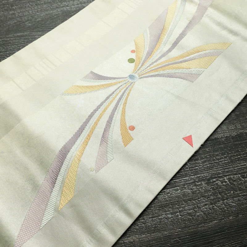 名古屋帯 太鼓柄 落款入り 正絹 古典柄 名古屋仕立て なごや帯 リサイクル帯 帯 グレー_画像12