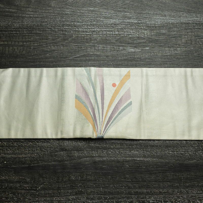 名古屋帯 太鼓柄 落款入り 正絹 古典柄 名古屋仕立て なごや帯 リサイクル帯 帯 グレー_画像15
