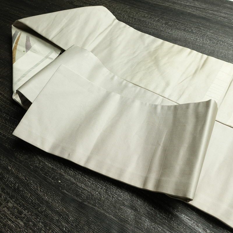 名古屋帯 太鼓柄 落款入り 正絹 古典柄 名古屋仕立て なごや帯 リサイクル帯 帯 グレー_画像21