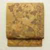名古屋帯 全通柄 正絹 美保姿 木の葉・植物柄 通し仕立て なごや帯 リサイクル帯 帯 黄・黄土色_画像1