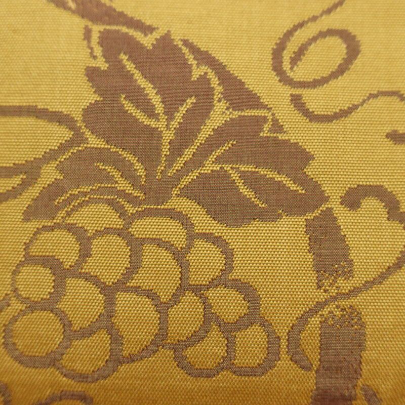 名古屋帯 全通柄 正絹 美保姿 木の葉・植物柄 通し仕立て なごや帯 リサイクル帯 帯 黄・黄土色_画像4