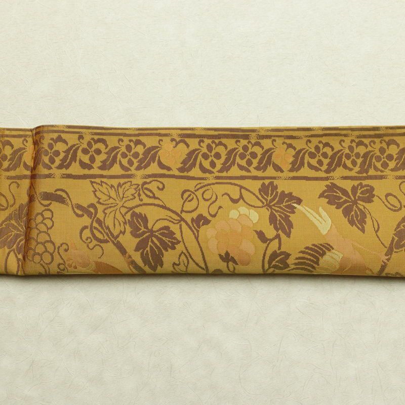 名古屋帯 全通柄 正絹 美保姿 木の葉・植物柄 通し仕立て なごや帯 リサイクル帯 帯 黄・黄土色_画像16