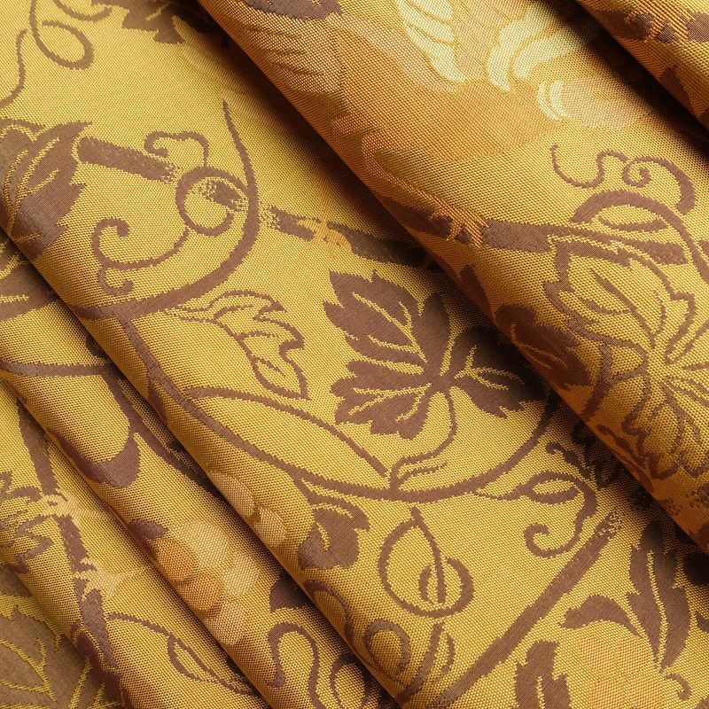 名古屋帯 全通柄 正絹 美保姿 木の葉・植物柄 通し仕立て なごや帯 リサイクル帯 帯 黄・黄土色_画像19