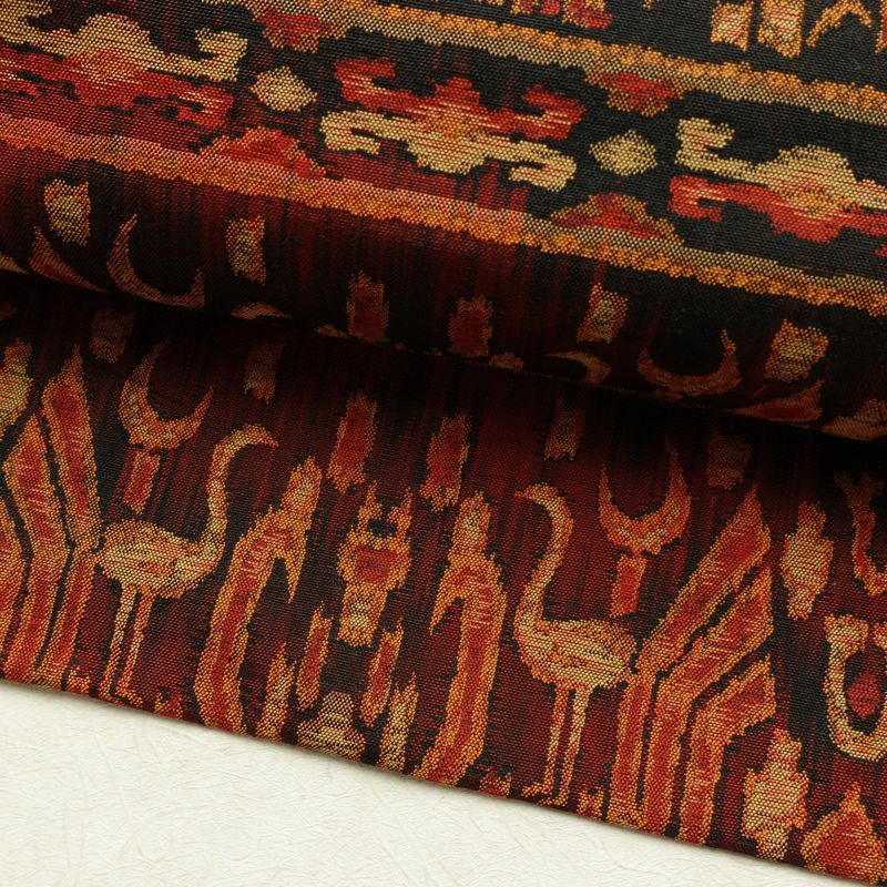 名古屋帯 全通柄 良品 正絹 幾何学柄・抽象柄 名古屋仕立て なごや帯 リサイクル帯 帯 赤・朱_画像7