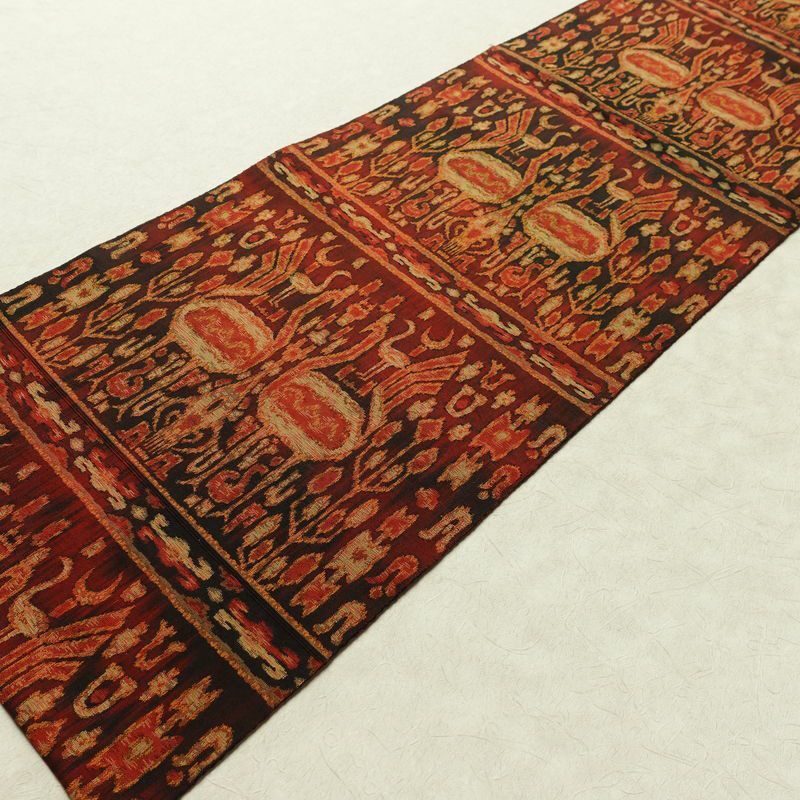 名古屋帯 全通柄 良品 正絹 幾何学柄・抽象柄 名古屋仕立て なごや帯 リサイクル帯 帯 赤・朱_画像8