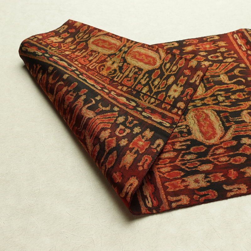 名古屋帯 全通柄 良品 正絹 幾何学柄・抽象柄 名古屋仕立て なごや帯 リサイクル帯 帯 赤・朱_画像9