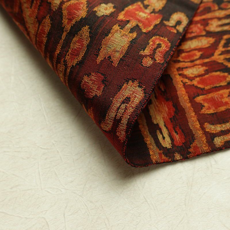 名古屋帯 全通柄 良品 正絹 幾何学柄・抽象柄 名古屋仕立て なごや帯 リサイクル帯 帯 赤・朱_画像10