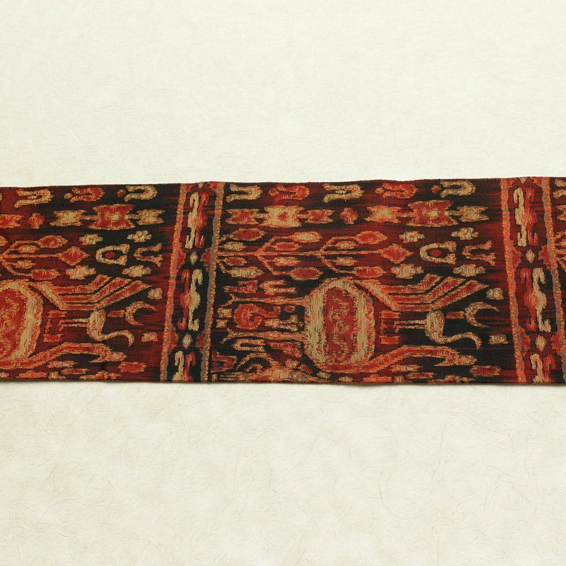 名古屋帯 全通柄 良品 正絹 幾何学柄・抽象柄 名古屋仕立て なごや帯 リサイクル帯 帯 赤・朱_画像13