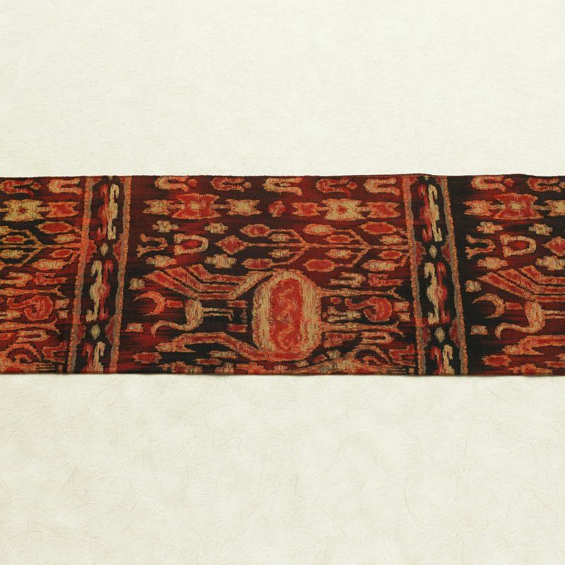 名古屋帯 全通柄 良品 正絹 幾何学柄・抽象柄 名古屋仕立て なごや帯 リサイクル帯 帯 赤・朱_画像14