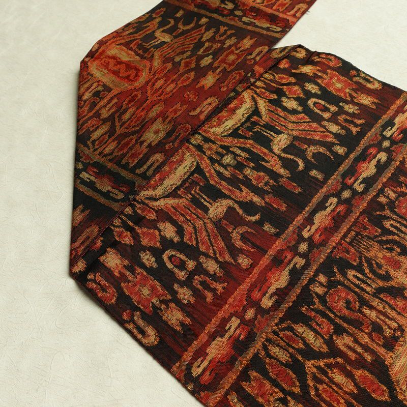 名古屋帯 全通柄 良品 正絹 幾何学柄・抽象柄 名古屋仕立て なごや帯 リサイクル帯 帯 赤・朱_画像18