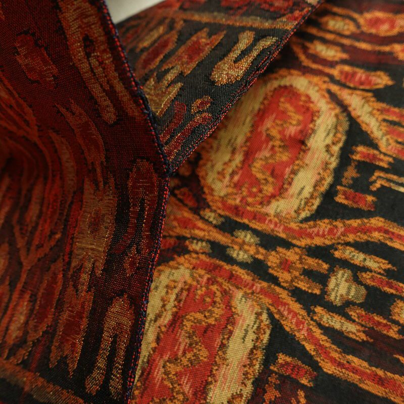 名古屋帯 全通柄 良品 正絹 幾何学柄・抽象柄 名古屋仕立て なごや帯 リサイクル帯 帯 赤・朱_画像19