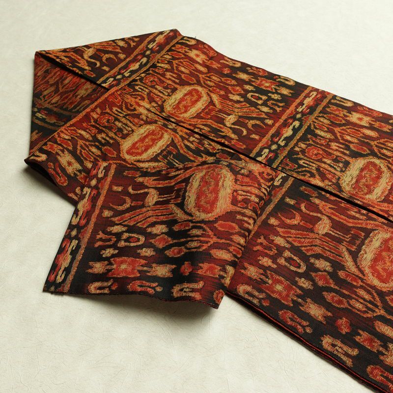 名古屋帯 全通柄 良品 正絹 幾何学柄・抽象柄 名古屋仕立て なごや帯 リサイクル帯 帯 赤・朱_画像20