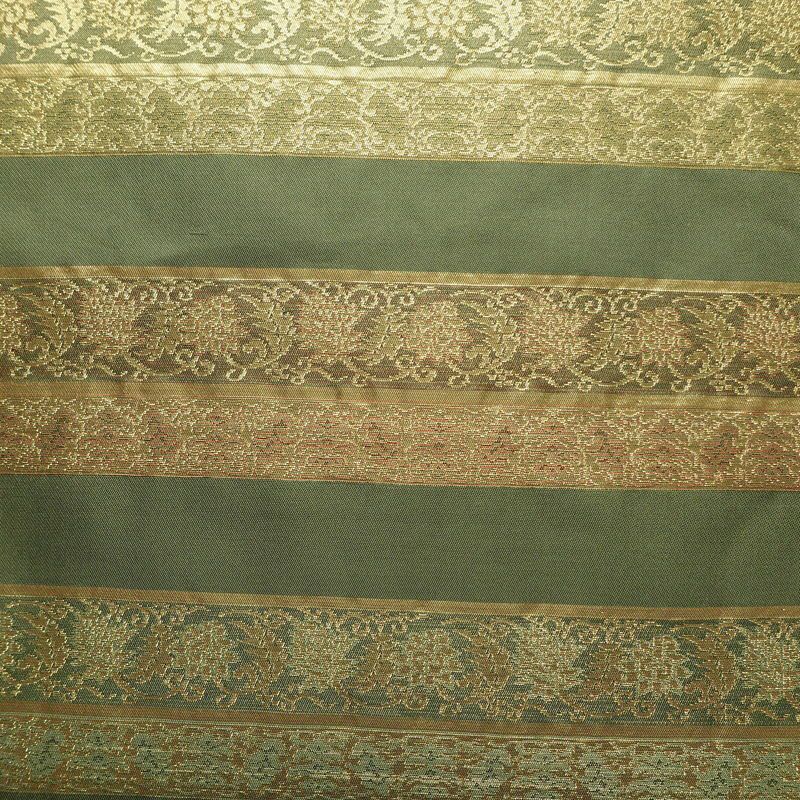 名古屋帯 六通柄 良品 正絹 縞柄・線柄 名古屋仕立て なごや帯 リサイクル帯 帯 箔 モダン 緑・うぐいす色_画像2