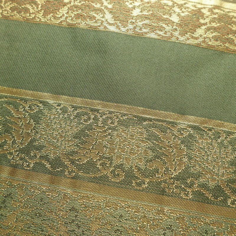 名古屋帯 六通柄 良品 正絹 縞柄・線柄 名古屋仕立て なごや帯 リサイクル帯 帯 箔 モダン 緑・うぐいす色_画像3