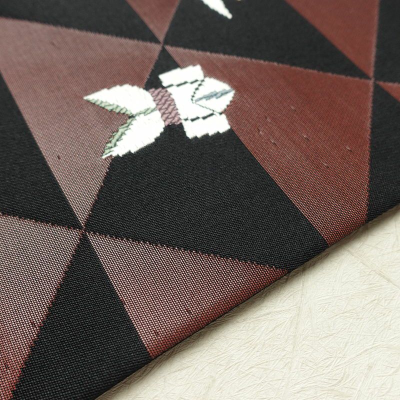 名古屋帯 六通柄 良品 正絹 古典柄 名古屋仕立て なごや帯 リサイクル帯 折り鶴 折り紙 かざぐるま 帯 刺繍 黒_画像12