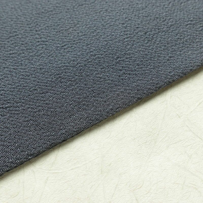 名古屋帯 全通柄 良品 縮緬 正絹 幾何学柄・抽象柄 名古屋仕立て なごや帯 リサイクル帯 くすみブルー 帯 青・紺_画像12