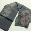 名古屋帯 全通柄 良品 縮緬 正絹 幾何学柄・抽象柄 名古屋仕立て なごや帯 リサイクル帯 くすみブルー 帯 青・紺_画像16