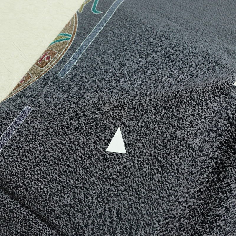 名古屋帯 全通柄 良品 縮緬 正絹 幾何学柄・抽象柄 名古屋仕立て なごや帯 リサイクル帯 くすみブルー 帯 青・紺_画像19