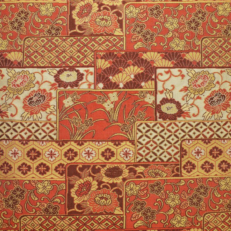 名古屋帯 全通柄 正絹 古典柄 通し仕立て なごや帯 リサイクル帯 帯 赤・朱_画像2