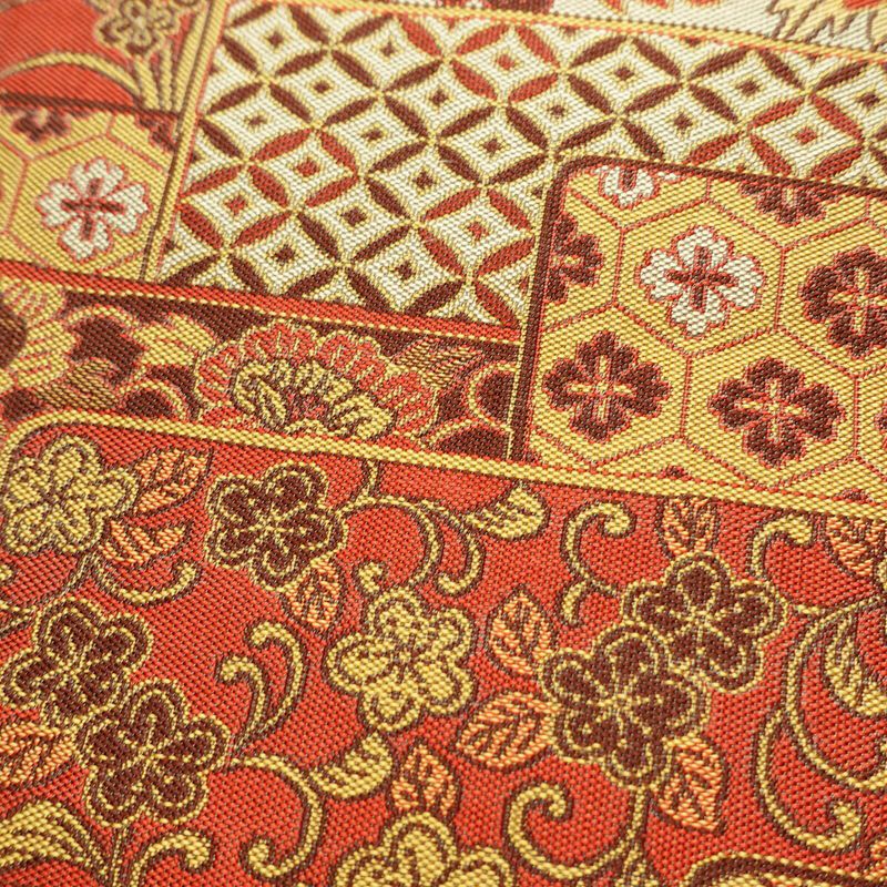 名古屋帯 全通柄 正絹 古典柄 通し仕立て なごや帯 リサイクル帯 帯 赤・朱_画像3