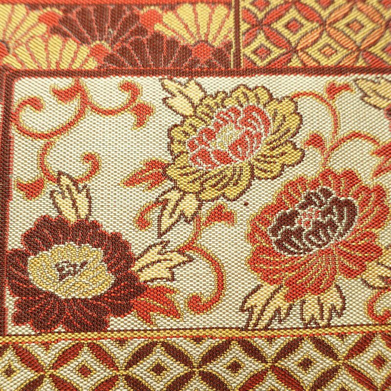 名古屋帯 全通柄 正絹 古典柄 通し仕立て なごや帯 リサイクル帯 帯 赤・朱_画像4