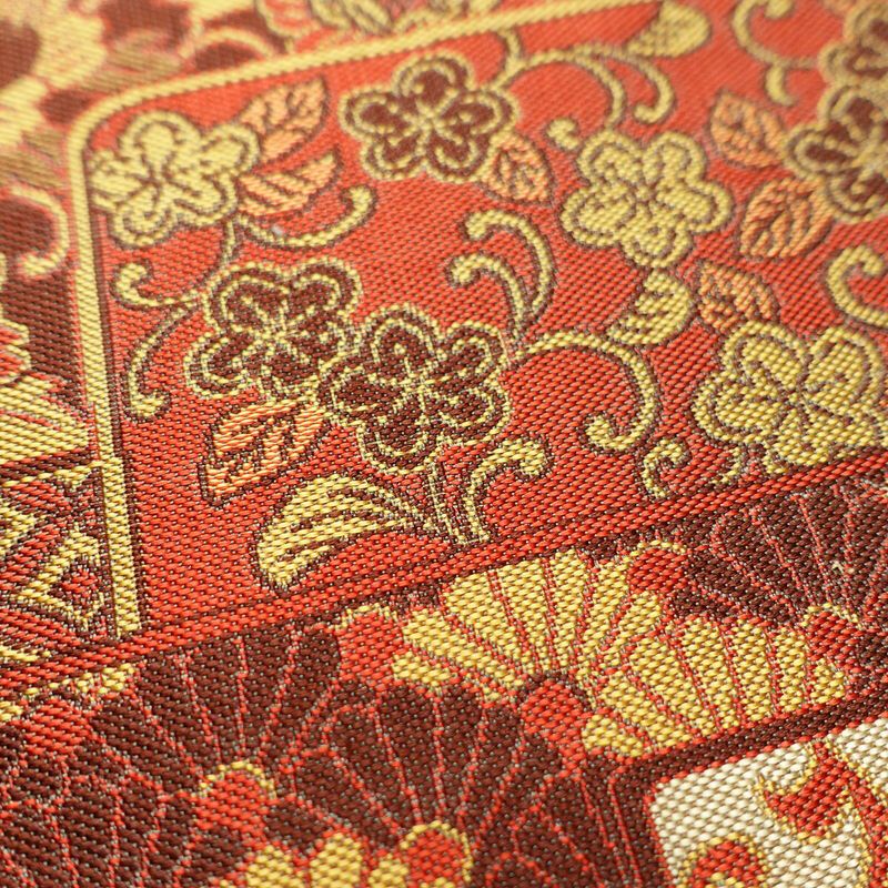 名古屋帯 全通柄 正絹 古典柄 通し仕立て なごや帯 リサイクル帯 帯 赤・朱_画像5