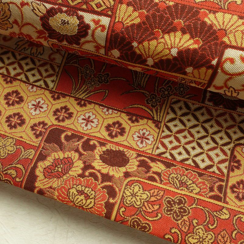 名古屋帯 全通柄 正絹 古典柄 通し仕立て なごや帯 リサイクル帯 帯 赤・朱_画像7