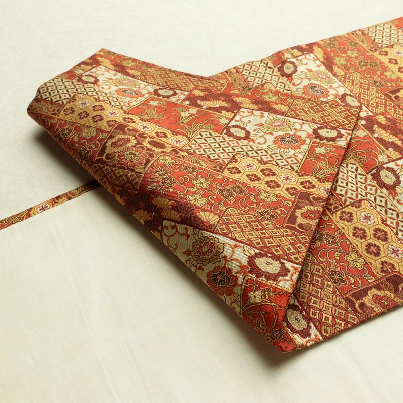 名古屋帯 全通柄 正絹 古典柄 通し仕立て なごや帯 リサイクル帯 帯 赤・朱_画像9