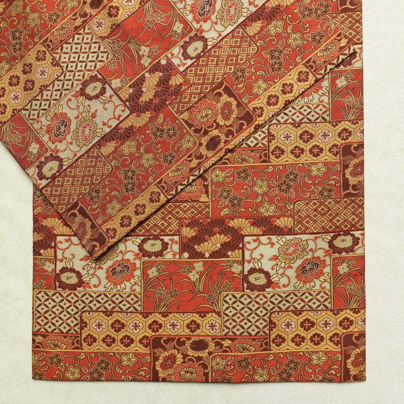 名古屋帯 全通柄 正絹 古典柄 通し仕立て なごや帯 リサイクル帯 帯 赤・朱_画像14