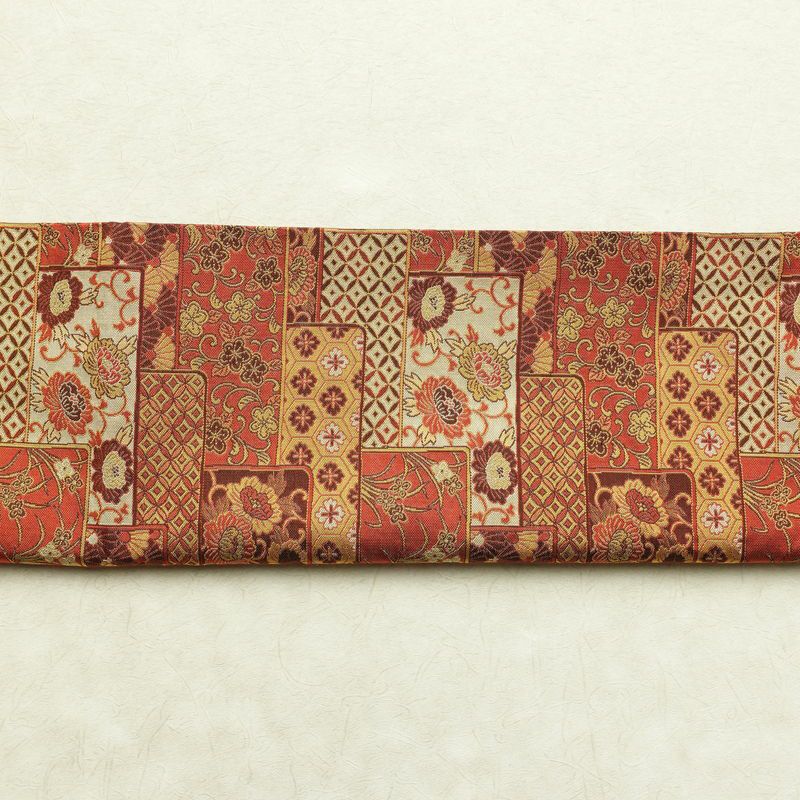 名古屋帯 全通柄 正絹 古典柄 通し仕立て なごや帯 リサイクル帯 帯 赤・朱_画像15