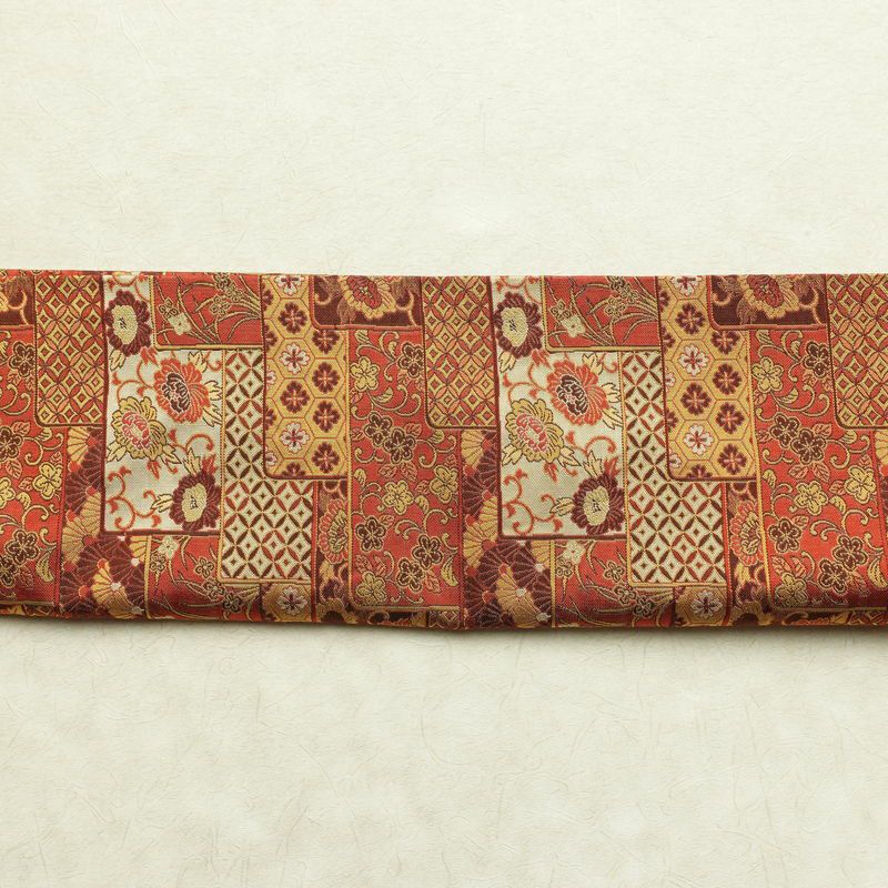 名古屋帯 全通柄 正絹 古典柄 通し仕立て なごや帯 リサイクル帯 帯 赤・朱_画像16