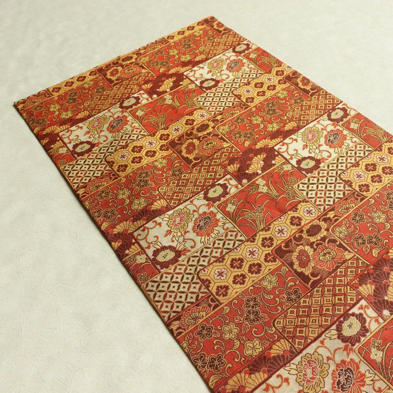 名古屋帯 全通柄 正絹 古典柄 通し仕立て なごや帯 リサイクル帯 帯 赤・朱_画像17