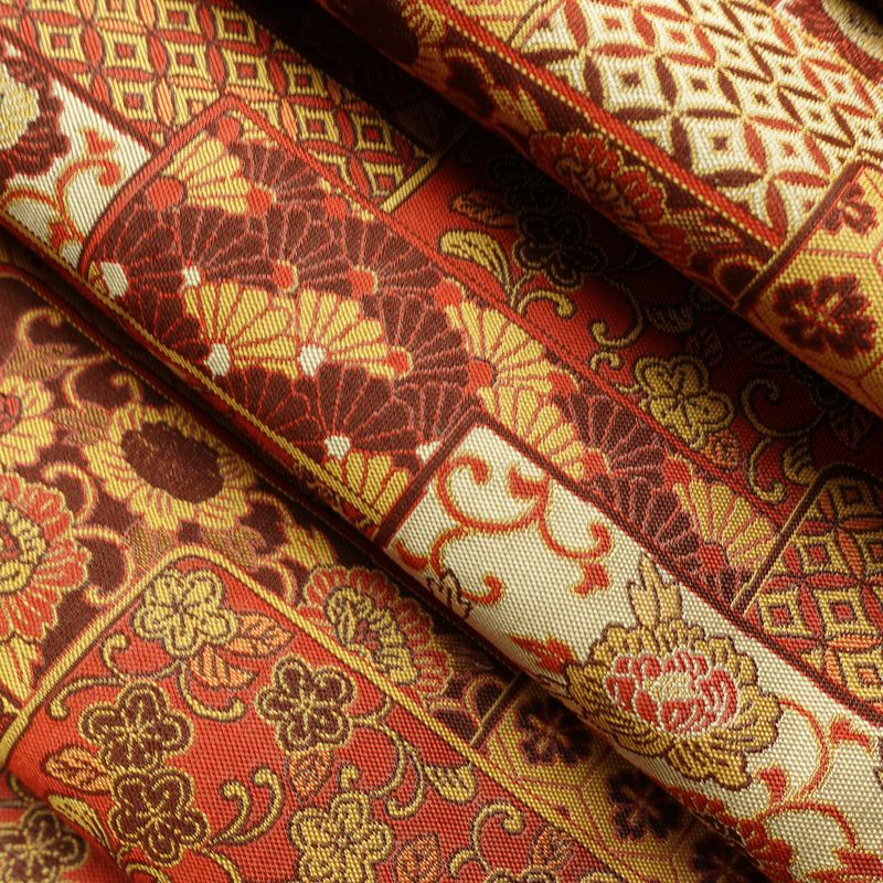 名古屋帯 全通柄 正絹 古典柄 通し仕立て なごや帯 リサイクル帯 帯 赤・朱_画像21