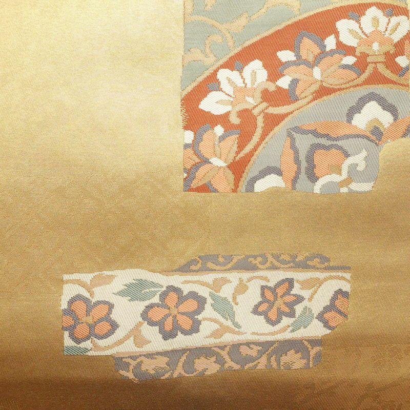 名古屋帯 葵箔錦織 六通柄 正絹 幾何学柄・抽象柄 通し仕立て なごや帯 リサイクル帯 帯 箔 金糸 金・銀_画像2