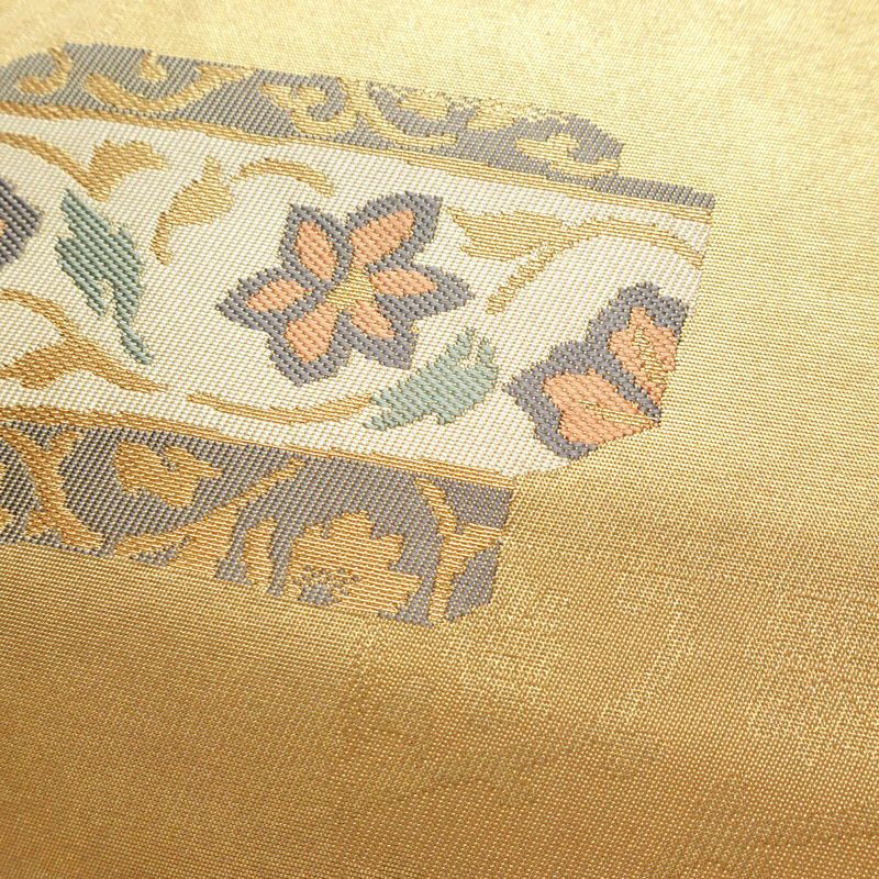 名古屋帯 葵箔錦織 六通柄 正絹 幾何学柄・抽象柄 通し仕立て なごや帯 リサイクル帯 帯 箔 金糸 金・銀_画像3