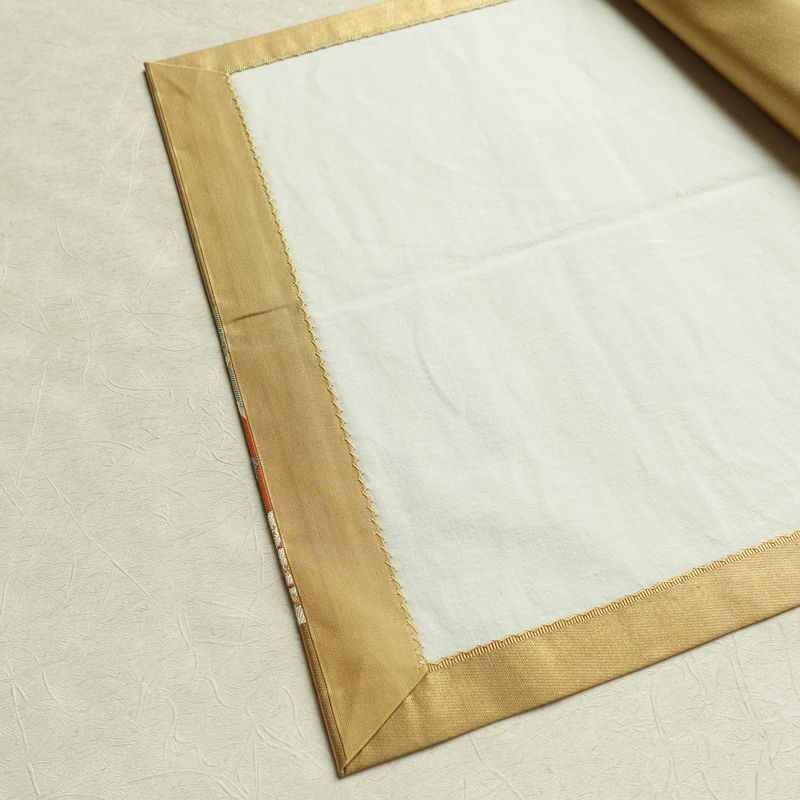 名古屋帯 葵箔錦織 六通柄 正絹 幾何学柄・抽象柄 通し仕立て なごや帯 リサイクル帯 帯 箔 金糸 金・銀_画像11