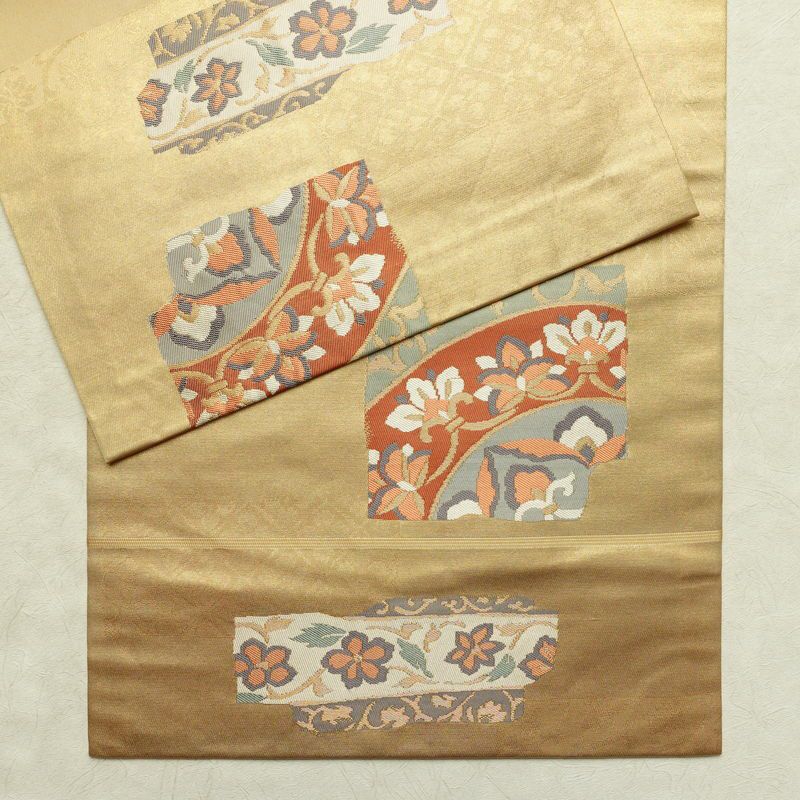 名古屋帯 葵箔錦織 六通柄 正絹 幾何学柄・抽象柄 通し仕立て なごや帯 リサイクル帯 帯 箔 金糸 金・銀_画像15