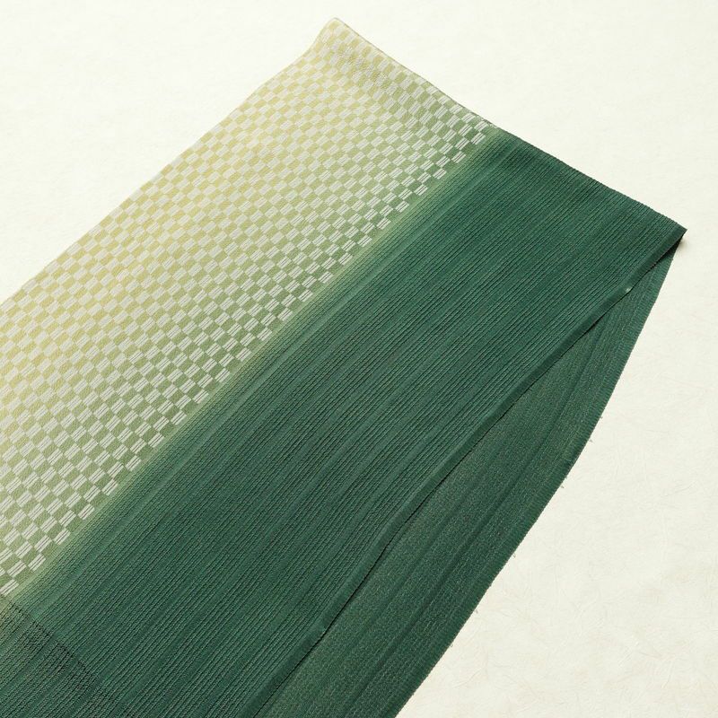 帯揚げ帯締めセット 美品 丹後ちりめん セット品 縮緬 正絹 チェック・格子柄 モダン 緑・うぐいす色_画像2