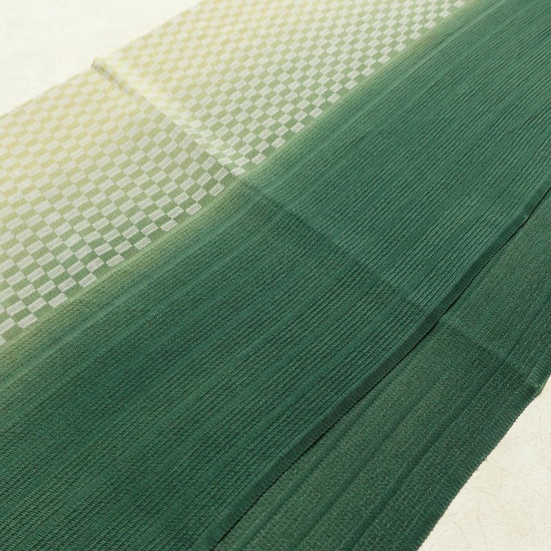 帯揚げ帯締めセット 美品 丹後ちりめん セット品 縮緬 正絹 チェック・格子柄 モダン 緑・うぐいす色_画像3