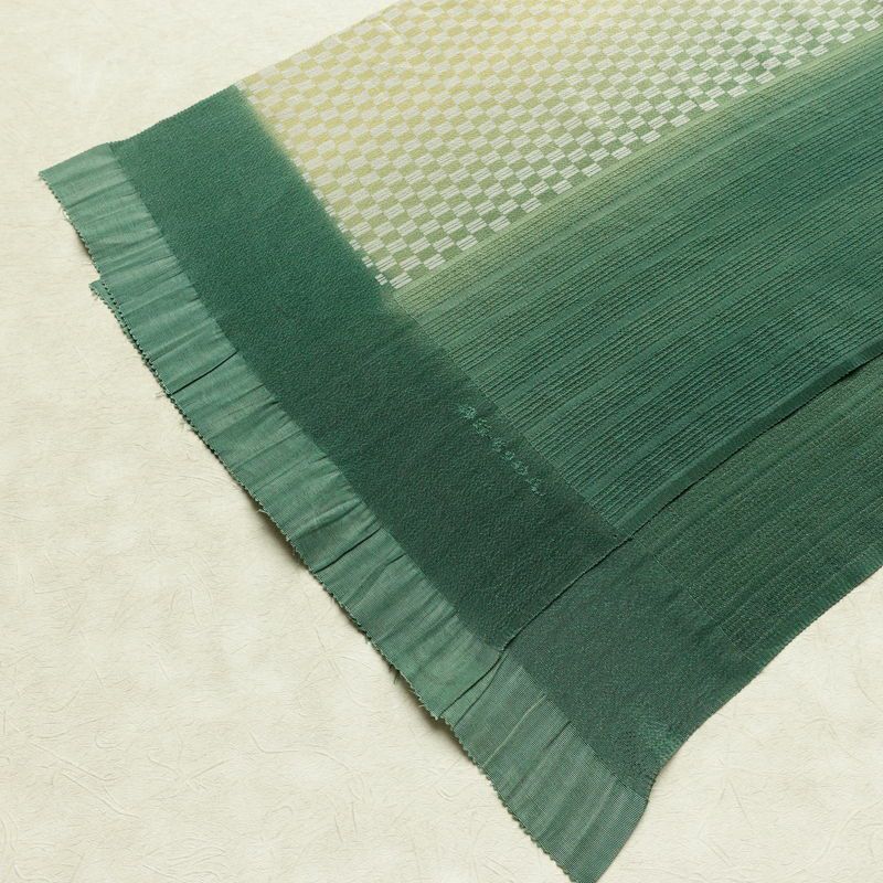 帯揚げ帯締めセット 美品 丹後ちりめん セット品 縮緬 正絹 チェック・格子柄 モダン 緑・うぐいす色_画像4