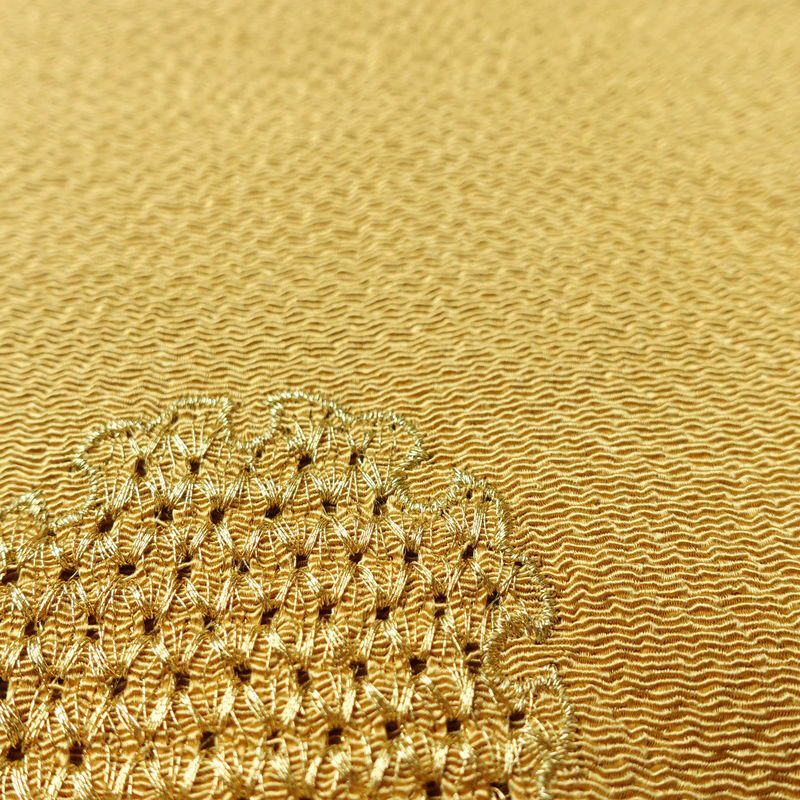 帯揚げ帯締めセット 縮緬 丹後ちりめん セット品 正絹 古典柄 刺繍 金糸 雪輪 黄・黄土色_画像9