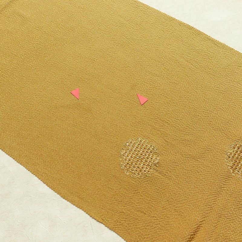 帯揚げ帯締めセット 縮緬 丹後ちりめん セット品 正絹 古典柄 刺繍 金糸 雪輪 黄・黄土色_画像10