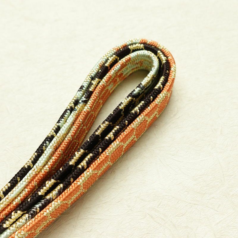 帯揚げ帯締めセット 縮緬 丹後ちりめん セット品 正絹 古典柄 刺繍 金糸 雪輪 黄・黄土色_画像15