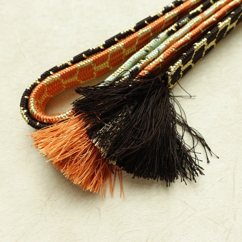 帯揚げ帯締めセット 縮緬 丹後ちりめん セット品 正絹 古典柄 刺繍 金糸 雪輪 黄・黄土色_画像18