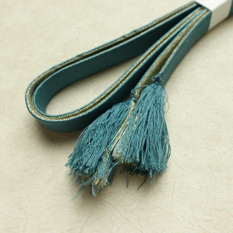 帯揚げ帯締めセット 美品 セット品 縮緬 正絹 花柄 金糸 フォーマル くすみブルー 青・紺_画像16